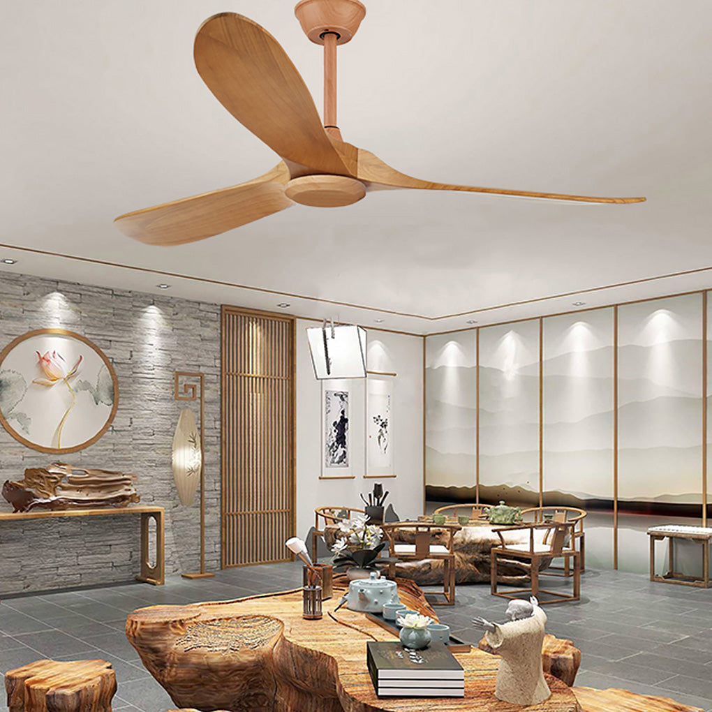 Vintage Solid Wood 52 Inch Ceiling Fan with Lights Dimmable LED Silent DC Motor Remote Control
