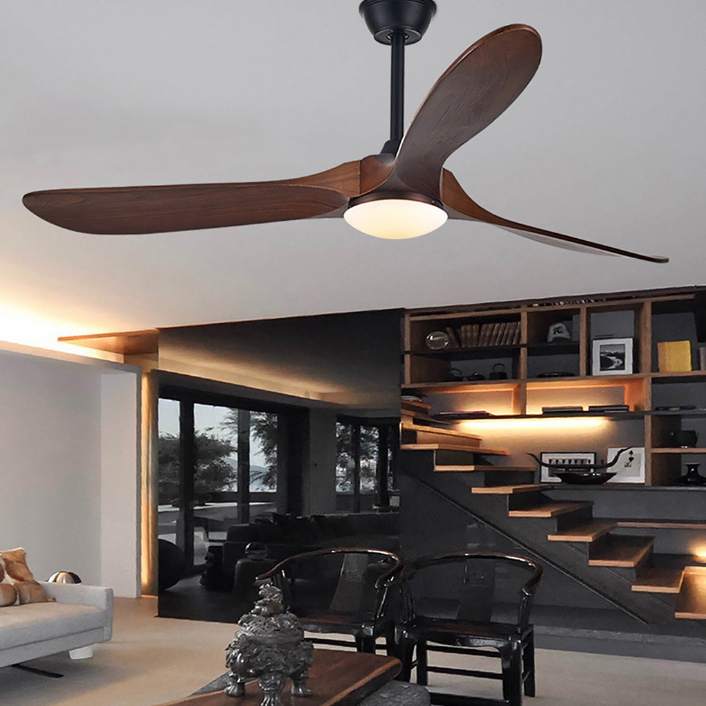 Vintage Solid Wood 52 Inch Ceiling Fan with Lights Dimmable LED Silent DC Motor Remote Control