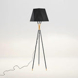 Modern Solitaire Tripod Floor Lamp with Faceted Shade and Brass Tipped Legs