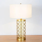 Modern Openwork Gold Metal Table Lamp with Satin Shade for Living Room and Bedroom