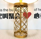 Modern Openwork Gold Metal Table Lamp with Satin Shade for Living Room and Bedroom
