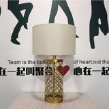 Modern Openwork Gold Metal Table Lamp with Satin Shade for Living Room and Bedroom