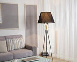 Modern Solitaire Tripod Floor Lamp with Faceted Shade and Brass Tipped Legs