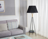 Modern Solitaire Tripod Floor Lamp with Faceted Shade and Brass Tipped Legs