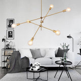 Modern Adjustable Brass Arm Chandelier with Clear Glass Shades for Dining Room