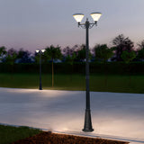 102 Inch Solar Powered Outdoor Lamp Post with 3 Lantern Heads and Aluminum Frame Black Finish