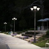 102 Inch Solar Powered Outdoor Lamp Post with 3 Lantern Heads and Aluminum Frame Black Finish