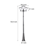 102 Inch Solar Powered Outdoor Lamp Post with 3 Lantern Heads and Aluminum Frame Black Finish