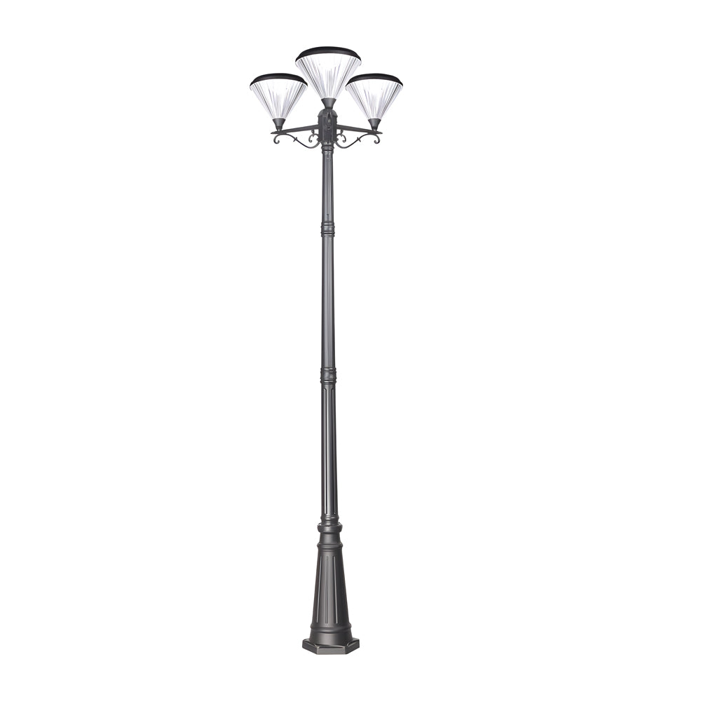 102 Inch Solar Powered Outdoor Lamp Post with 3 Lantern Heads and Aluminum Frame Black Finish
