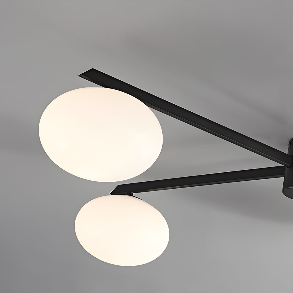 Modern White Glass Globe Semi Flush Mount Ceiling Light with Black Iron Arms