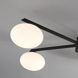 Modern White Glass Globe Semi Flush Mount Ceiling Light with Black Iron Arms