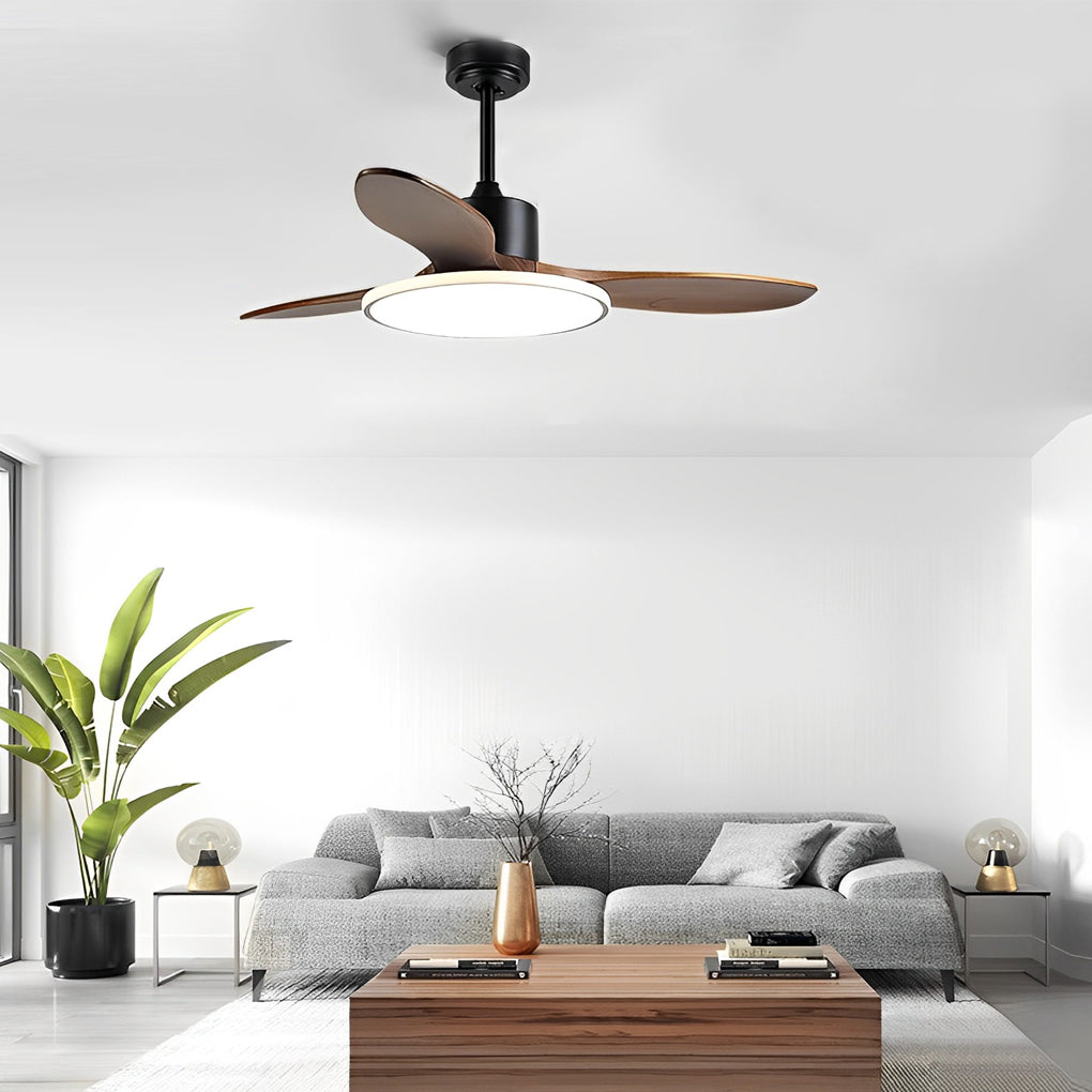 Modern Nordic Wood Ceiling Fan with Dimmable LED Light and Remote 48 Inch Quiet Reversible Motor