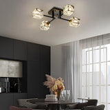 Modern Copper Crystal Cube Ceiling Light Semi Flush Mount for Living Room and Bedroom