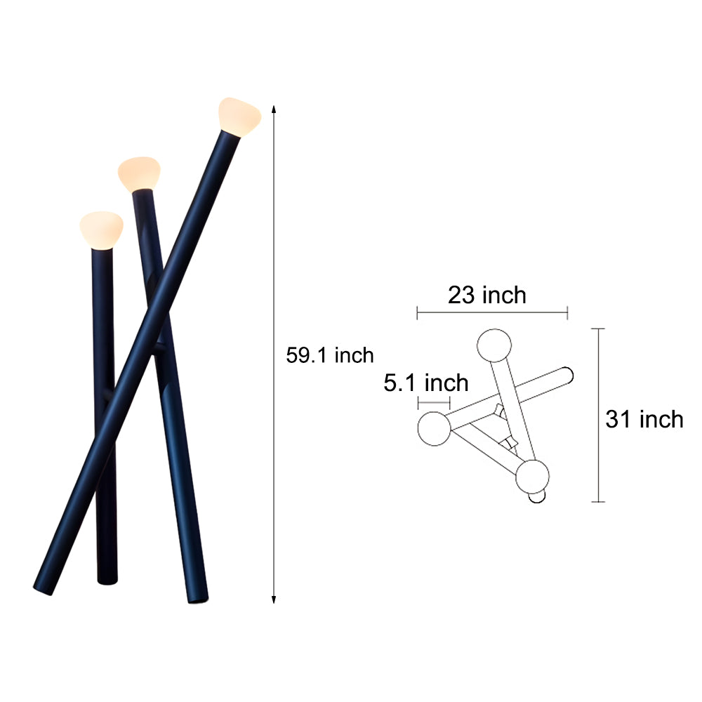 Modern 3 Light Metal Stick Standing Lamp with Glass Shades and Dimmable Switch