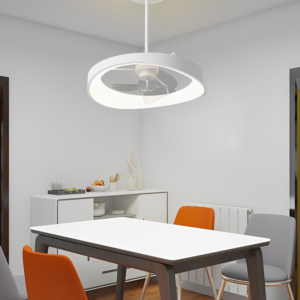 Modern White LED Ceiling Fan with Remote Control and Stepless Dimmable Lighting