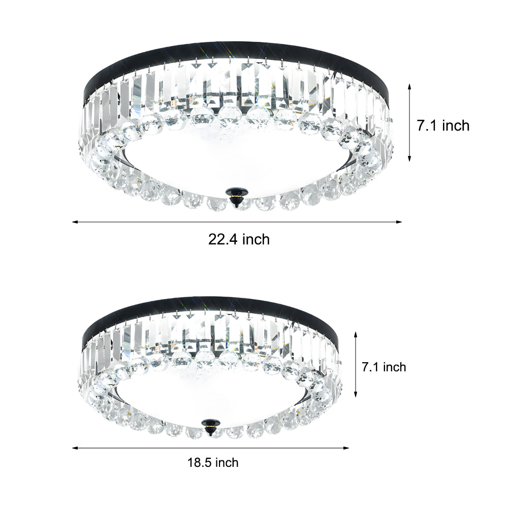 Modern Round Crystal LED Ceiling Light Luxury American Style Flush Mount Lamp with Dimming