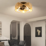 20 Inch Rustic Hemp Rope Woven Caged Ceiling Fan with Light 6 Speed Remote Control for Bedroom