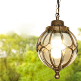 Retro Glass Globe Outdoor Pendant Light Waterproof Aluminum Exterior Chandelier for Porch and Garden