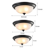 American Vintage Semi Flush Mount Ceiling Light with Round Glass Shade and Iron Frame for Bedroom