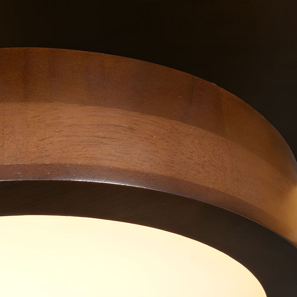 Mid Century Modern Sputnik Walnut Wood Circle LED Ceiling Light Flush Mount Fixture