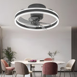 Modern Flush Mount Ceiling Fan with Stepless Dimming LED Light and 360 Degree Rotating Airflow