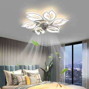 Modern Flower Flush Mount LED Ceiling Fan Smart Dimmable Low Profile Lighting for Bedroom
