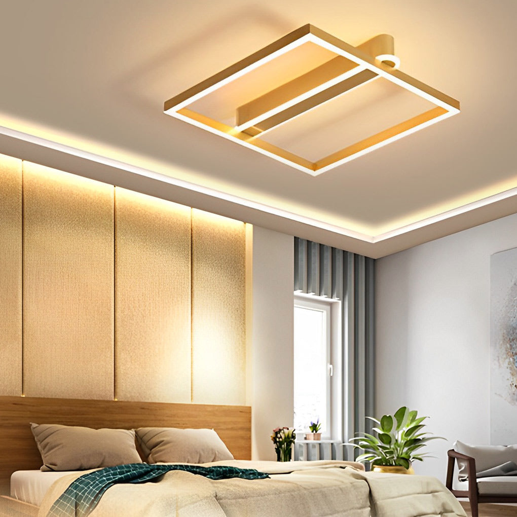 Nordic Square Double Frame LED Flush Mount Ceiling Lamp Aluminum Metal Lighting Fixture