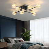 Modern Copper Crystal Cube Ceiling Light Semi Flush Mount for Living Room and Bedroom
