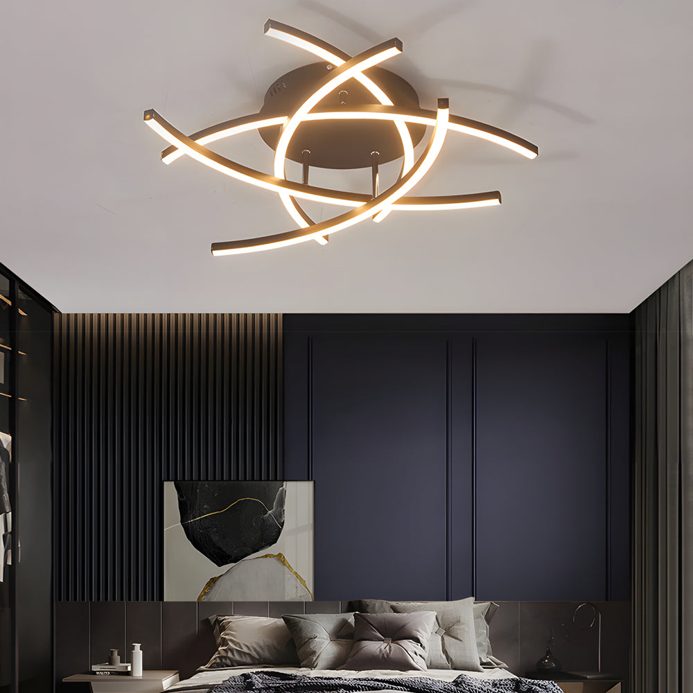 Modern Minimalist Line Design LED Ceiling Light Dimmable Flush Mount Lamp with Remote Control