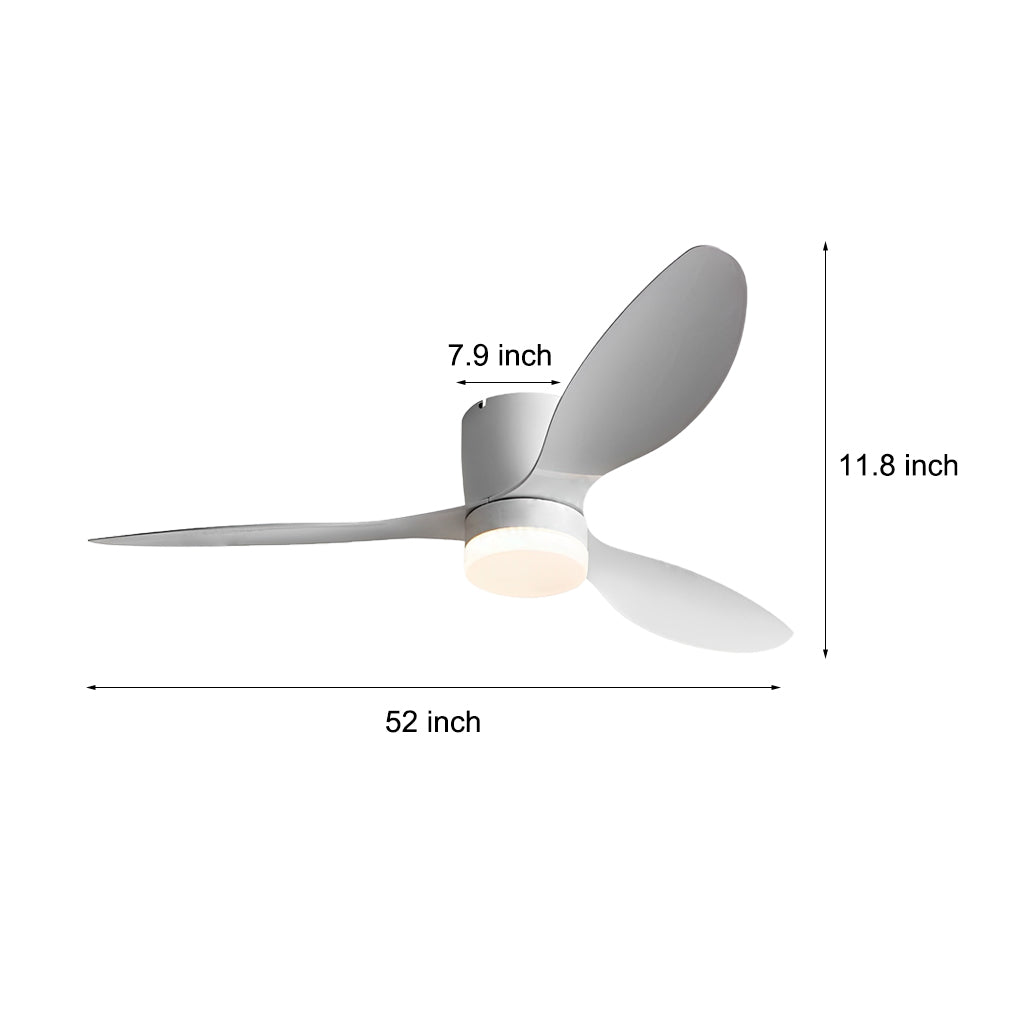 52 Inch Modern LED Ceiling Fan with Remote Control Dimmable 3 Blade Quiet Light Fixture