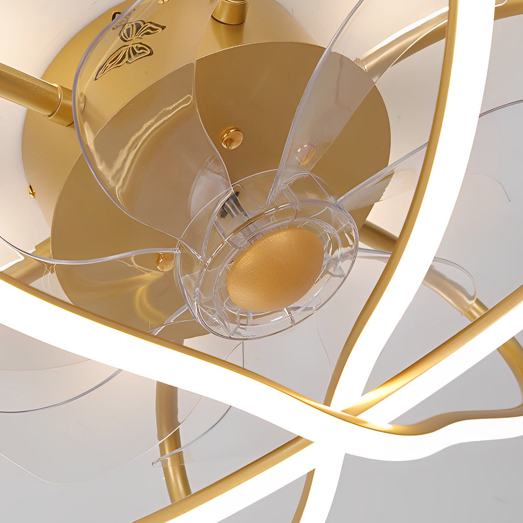 Modern Flower Cage Bladeless Ceiling Fan with Dimmable LED Light and Remote Control Fixture