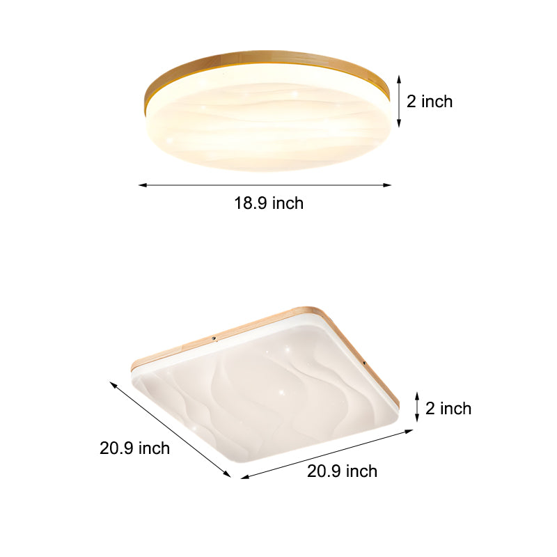 Minimalist Modern Wood LED Flush Mount Ceiling Lamp with 3 Color Dimming Modes
