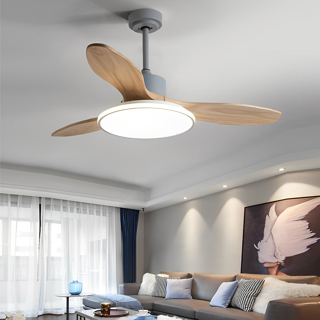 Modern Nordic Wood Ceiling Fan with Dimmable LED Light and Remote 48 Inch Quiet Reversible Motor