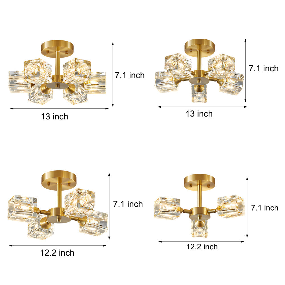Modern Copper Crystal Ceiling Light Fixture with 180 Degree Adjustable Multi Light Shades