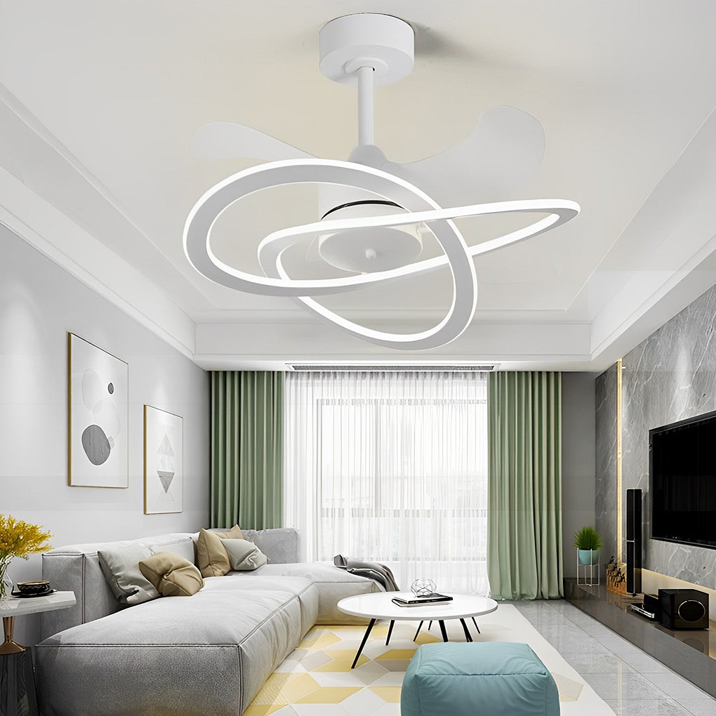 Modern Waves Flower Bladeless Ceiling Fan with LED Lighting Mute Timing Nordic Creative Chandelier Fan