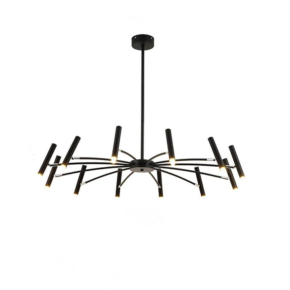 12 Light Matte Black Sputnik Chandelier Modern Metal Linear Hanging Light Fixture