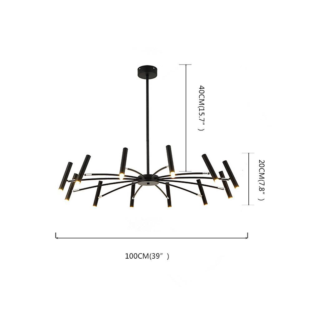 12 Light Matte Black Sputnik Chandelier Modern Metal Linear Hanging Light Fixture