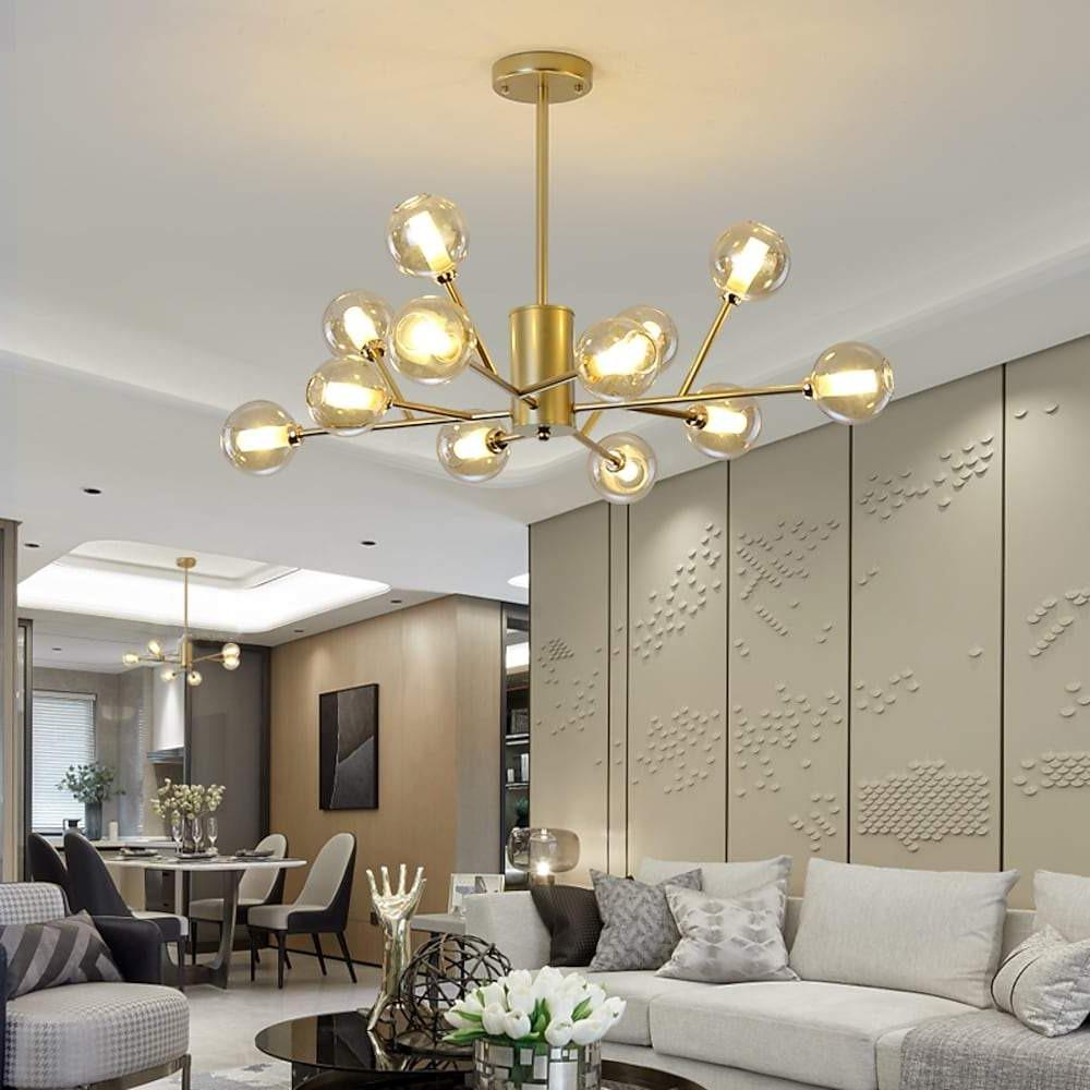 12 Light Nordic Glass Sputnik Pendant LED Chandelier for Modern Living Room and Kitchen Island Lighting