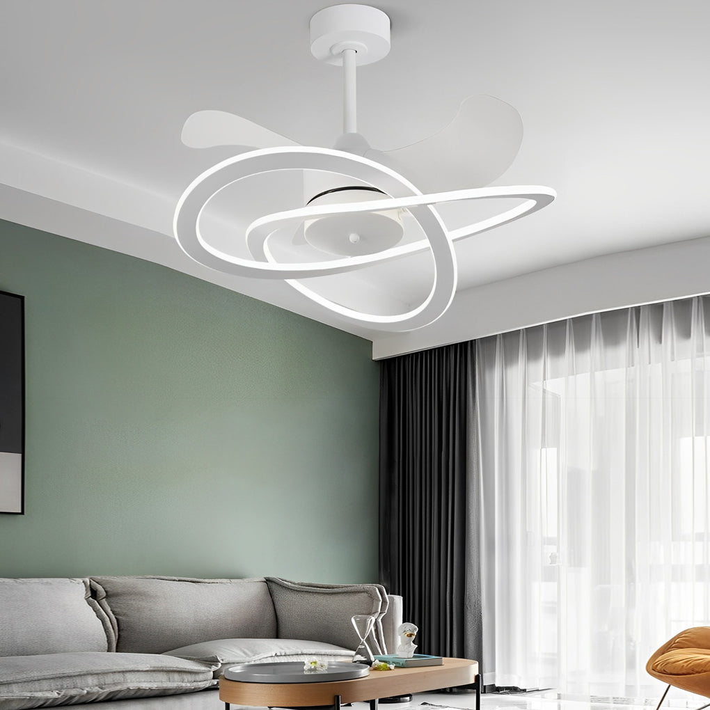 Modern Waves Flower Bladeless Ceiling Fan with LED Lighting Mute Timing Nordic Creative Chandelier Fan