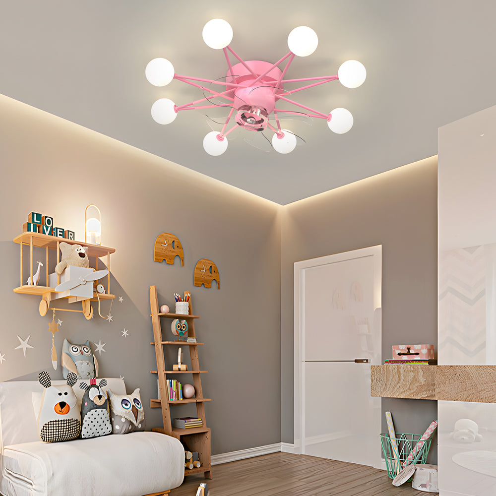Modern Starry Design Ceiling Fan with 3 Color Dimming Light for Childrens Bedroom