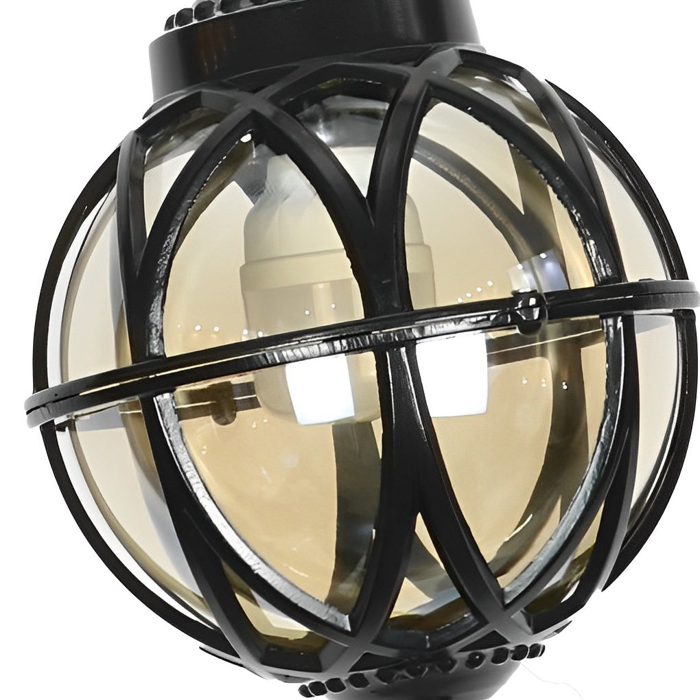 Vintage Waterproof Outdoor Pendant Light Retro Aluminum and Glass Hanging Ball Ceiling Lantern