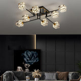 Modern Copper Crystal Cube Ceiling Light Semi Flush Mount for Living Room and Bedroom