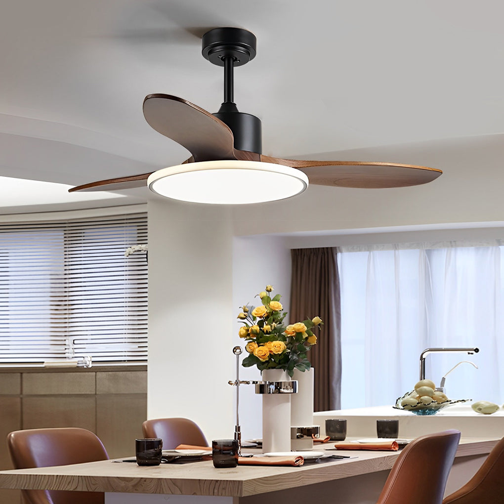 Modern Nordic Wood Ceiling Fan with Dimmable LED Light and Remote 48 Inch Quiet Reversible Motor
