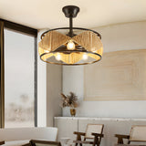 20 Inch Rustic Hemp Rope Woven Caged Ceiling Fan with Light 6 Speed Remote Control for Bedroom