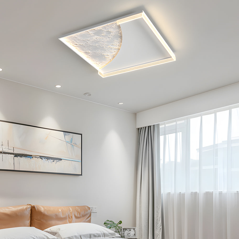 Modern Moon Texture LED Ceiling Light 3 Step Dimming Geometric Flush Mount Lamp