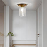 American Country Style Walnut Wood and Glass Flush Mount Ceiling Light Fixture