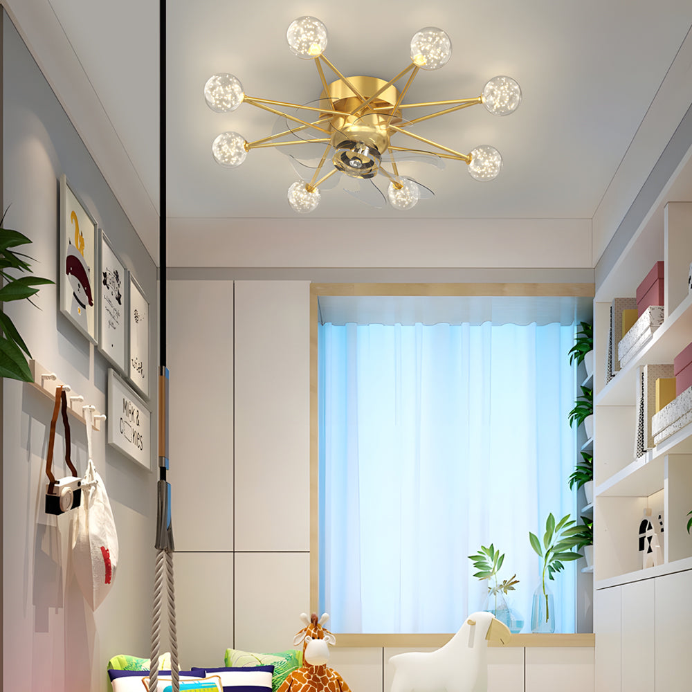 Modern Starry Design Ceiling Fan with 3 Color Dimming Light for Childrens Bedroom