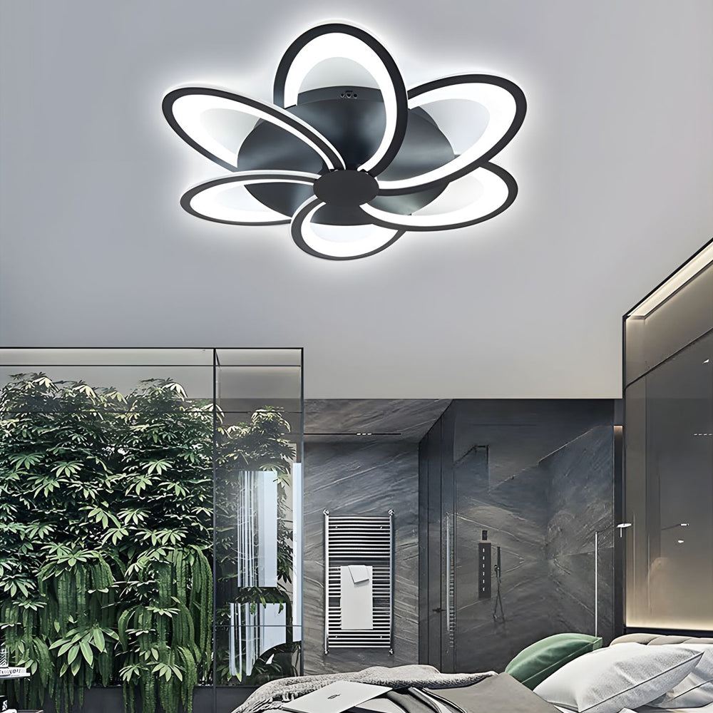 Geometric Flower LED Flush Mount Ceiling Light with Acrylic Petal Design in Black