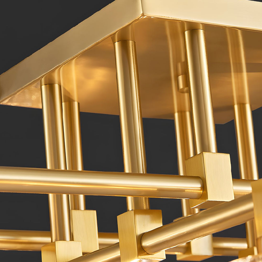 Modern Copper Crystal Cube Ceiling Light Semi Flush Mount for Living Room and Bedroom