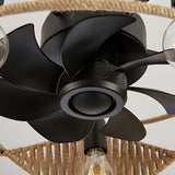 20 Inch Rustic Hemp Rope Woven Caged Ceiling Fan with Light 6 Speed Remote Control for Bedroom